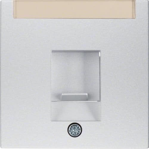 Enjoliveur avec 1 volet antipoussière et porte - étiquette Berker S.1 / B.3 / B.7 Alu, mat vue 1