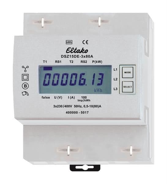 Compteur d'énergie électronique 3 phases 3 x 80A non étalonné vue 1