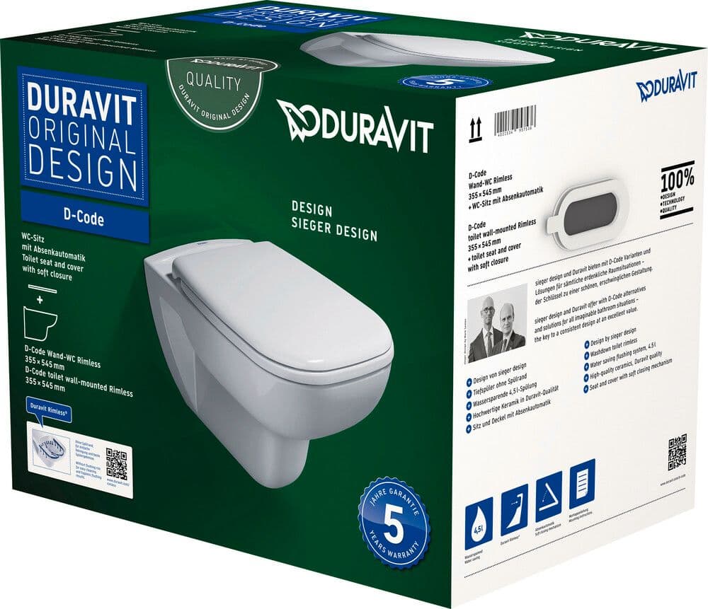 Duravit D-Code PACK cuvette suspendue softclose rimless vue 1