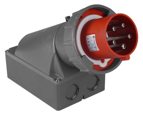 Prise CEE mâle murale 5 x 63A avec contact pilote 380 - 415Vac Rouge IP67 vue 1