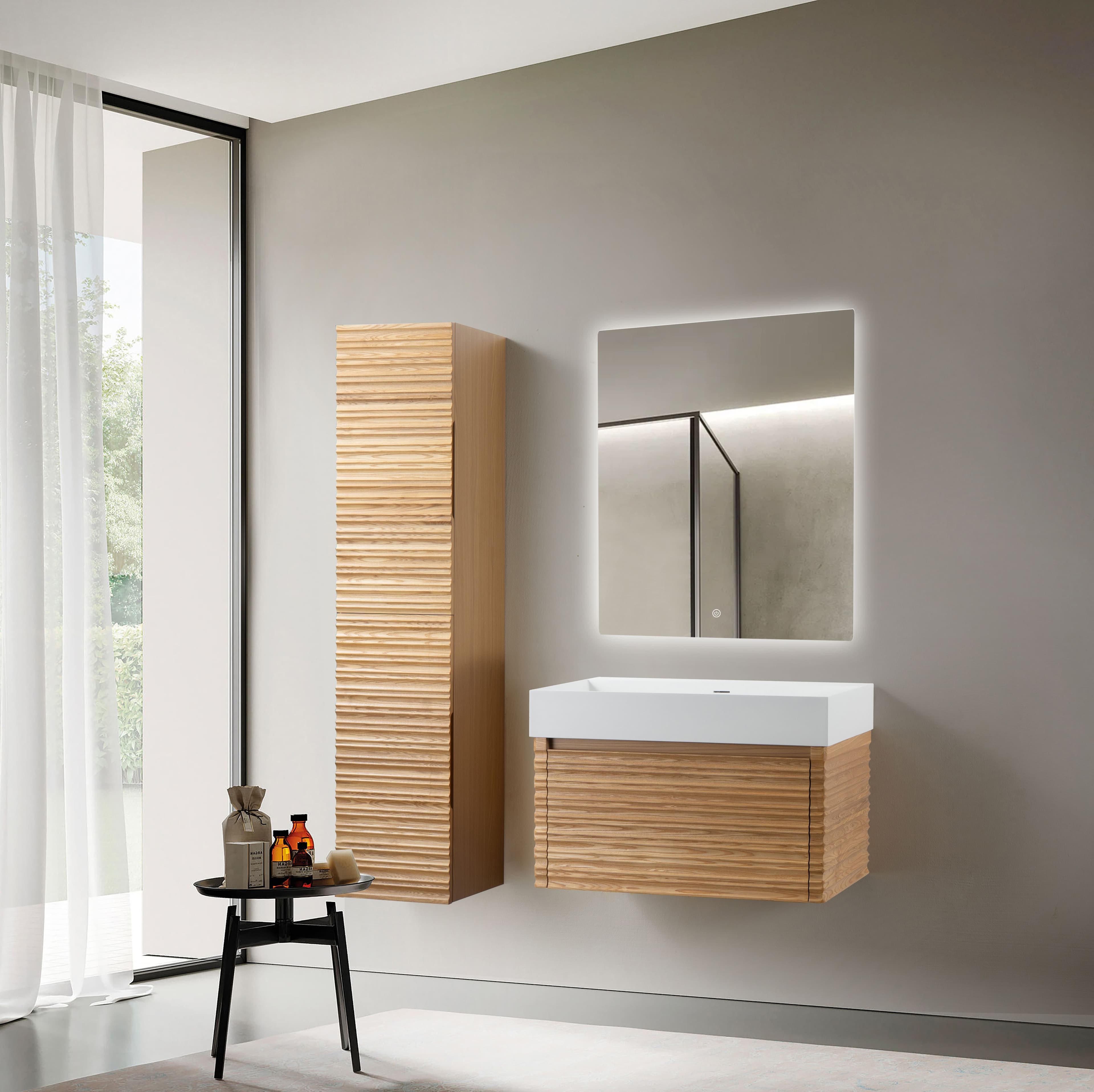WONDA SQUARE LAVABO - 1 VASQUE - AVEC TROP-PLEIN - SANS TROU ROBINET - MARBRE COMPOSITE - 80X12X52,5 CM - BLANC MAT vue 1