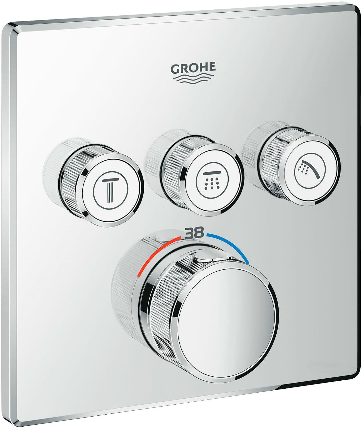SET DE FINITION THERMOSTAT+ 3 ROBINETS D'ARRET SMARTCONTROL GROHE CARRE CHROME vue 1