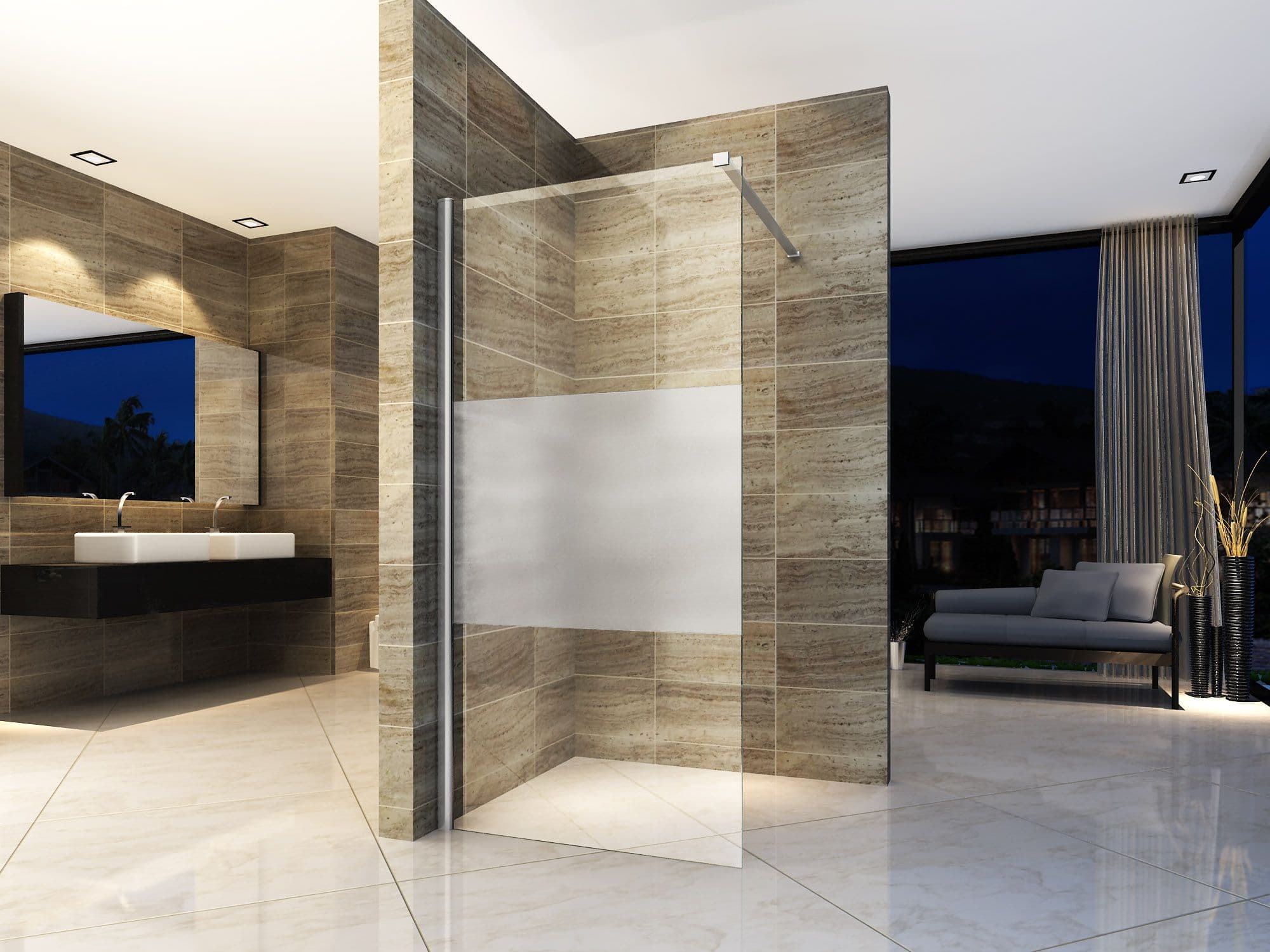 ALONI DOUCHE À L’ITALIENNE - 900X2000MM - CHROME- VERRE CLAIR AVEC BANDE MATE vue 1