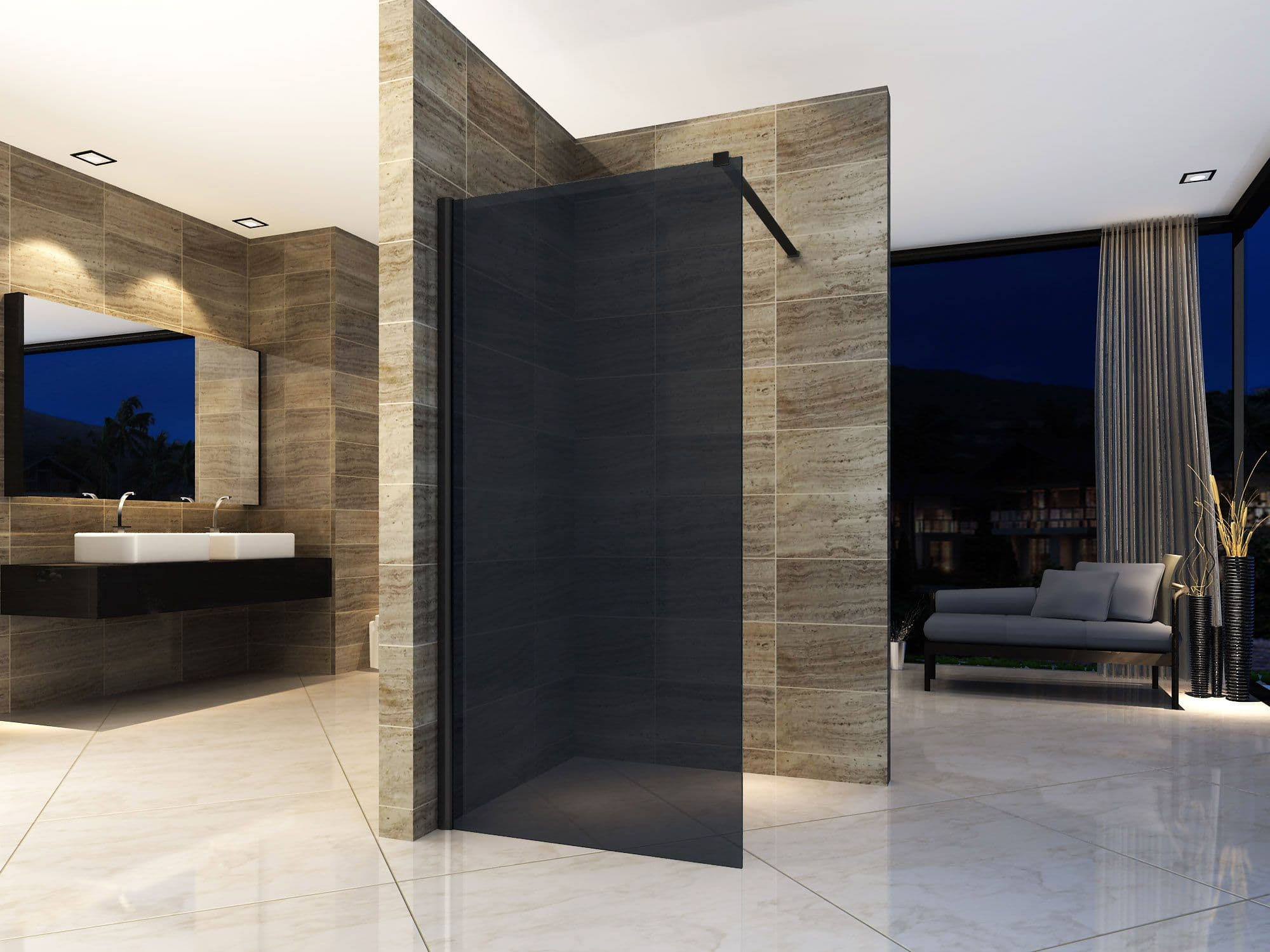 ALONI DOUCHE À L’ITALIENNE - 1000X2000MM - NOIR MAT -VERRE GRIS FUMÉ vue 1