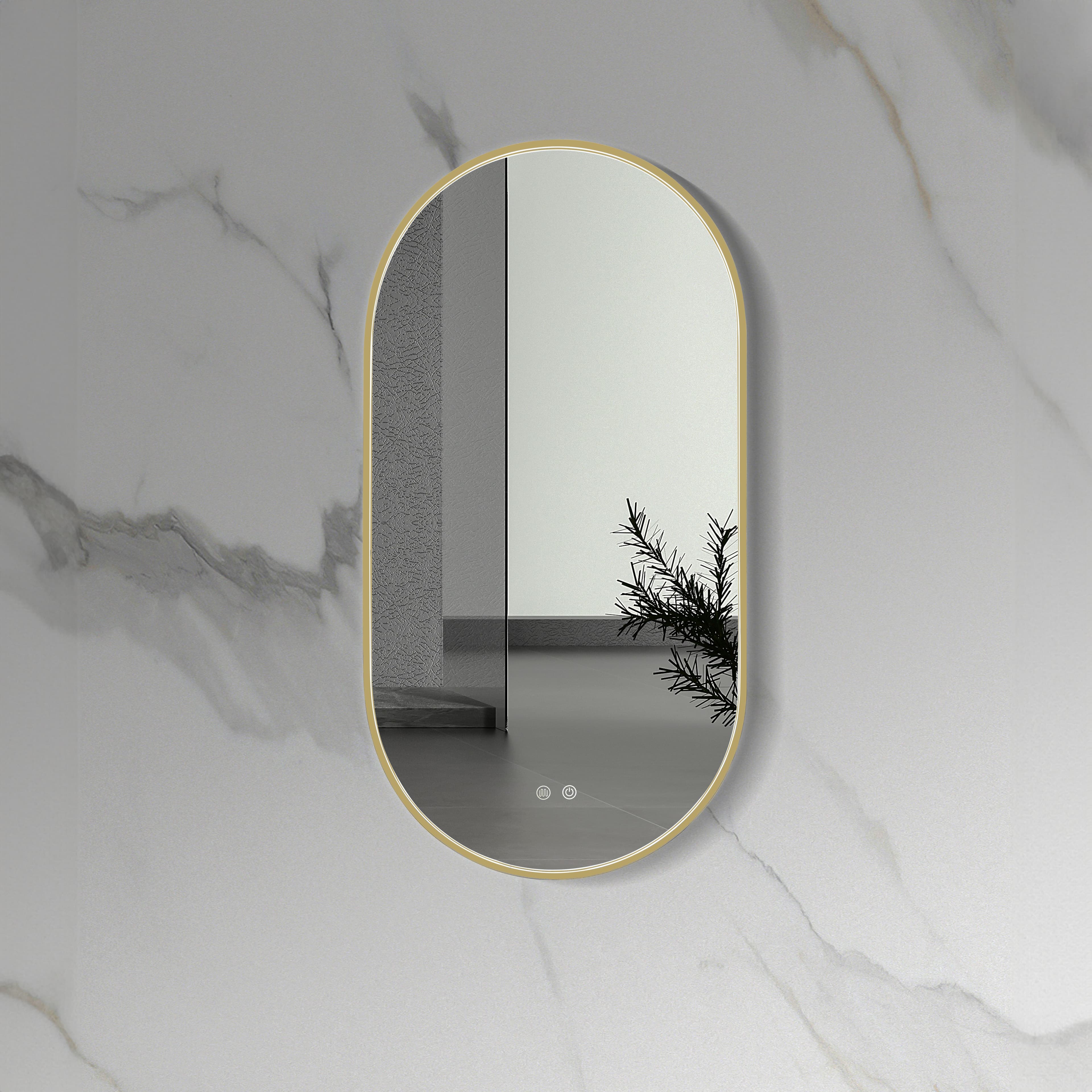 ALONI AVALO MIROIR - AVEC ÉCLAIRAGE LED - OVALE - AVEC CADRE - AVEC CHAUFFAGE - TEMPÉRATURE DE COULEUR LED 3500-6500K - 50X100CM - OR BROSSÉ vue 1