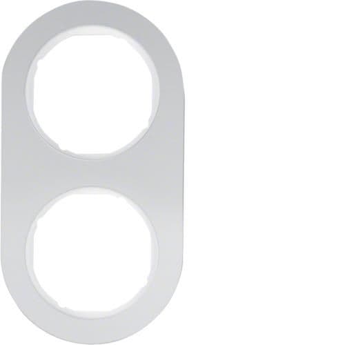 Plaque de recouvrement 2 postes Berker serie R.Classic Alu / Blanc polaire vue 1