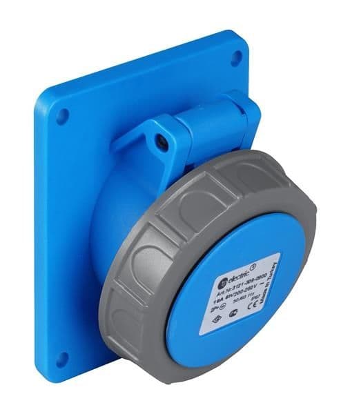 Prise CEE femelle semi-encastrée inclinée 3 x 32A 220 - 240Vac Bleu IP67 avec raccords à visser vue 1