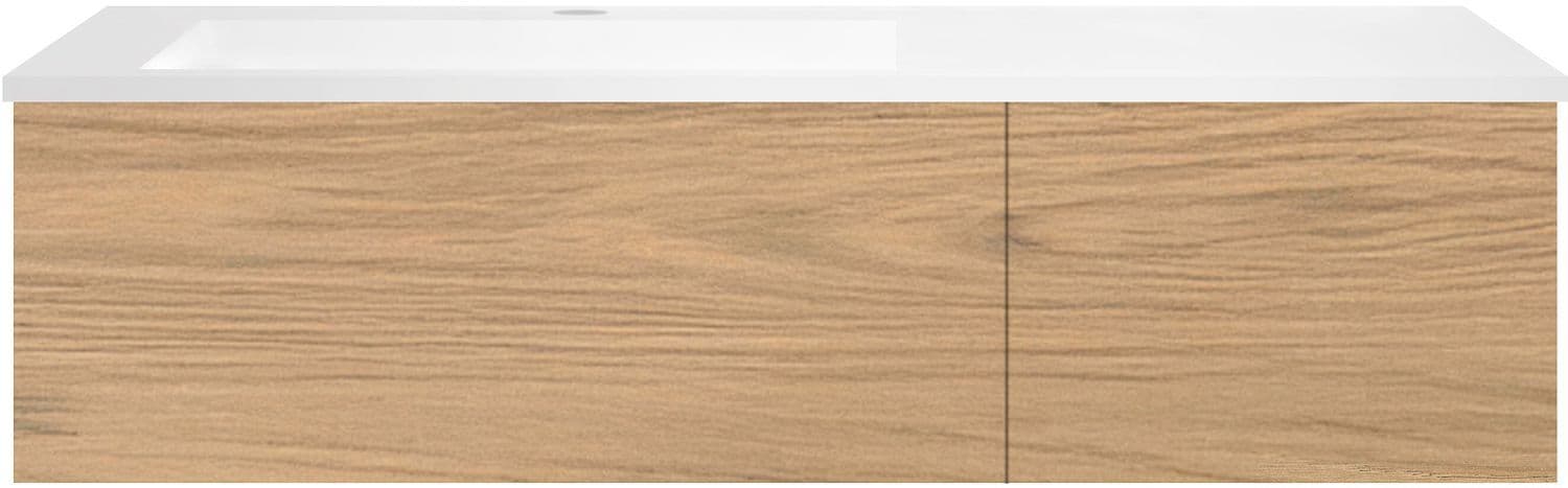 SOUS MEUBLE COFFEE 2 TIROIRS 120 CHENE CLASSIQUE +LAVABO GAUCHE EN MARBRE SYNTHETIQUE BLANC MAT vue 1