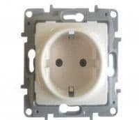 Niloé prise 2 pôles + T 16A schuko bornes automatiques Crème à vis vue 1