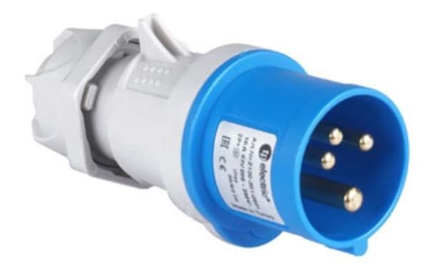 Fiche CEE mâle 4 x 32A 200 - 250Vac 9h Bleu IP44 avec raccords à visser vue 1