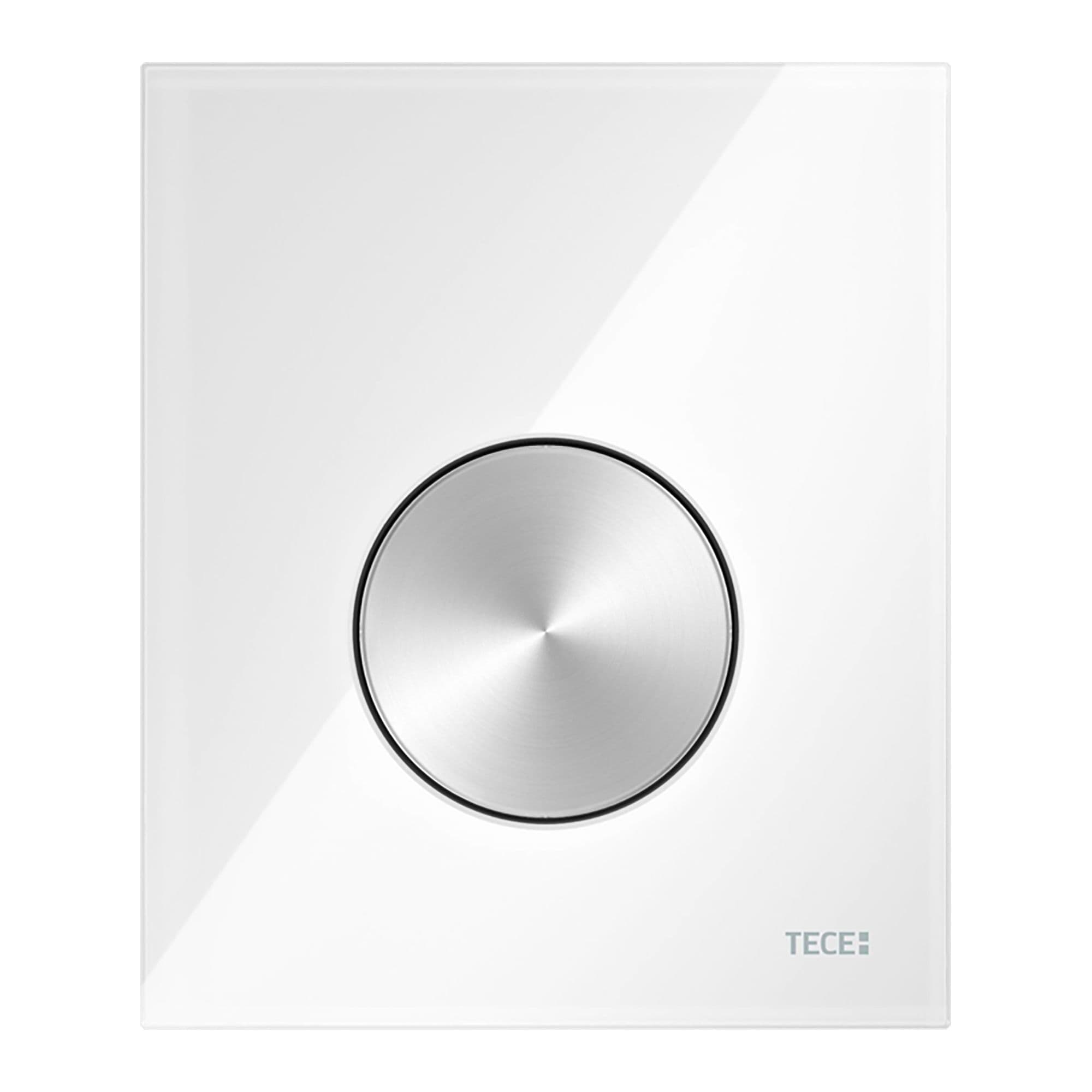 TECELOOP GLASS - PLAQUE DE DÉCLENCHEMENT URINOIR - CARTOUCHE INCLUSE - VERRE - VERRE BLANC BRILLANT - TOUCHE INOX BROSSÉ (ANTI-TRACE DE DOIGTS) vue 1
