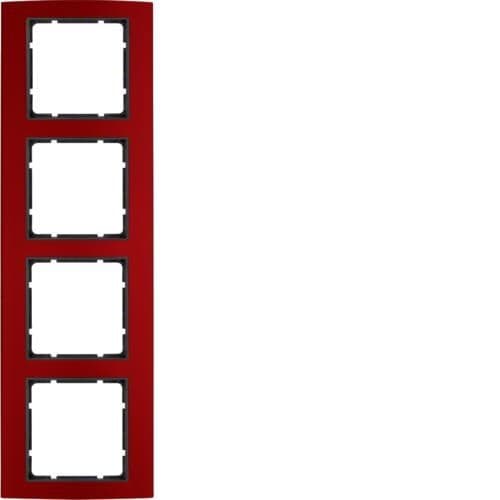 Plaque de recouvrement 4 postes Berker B.3 Alu, Rouge / Anthracite vue 1