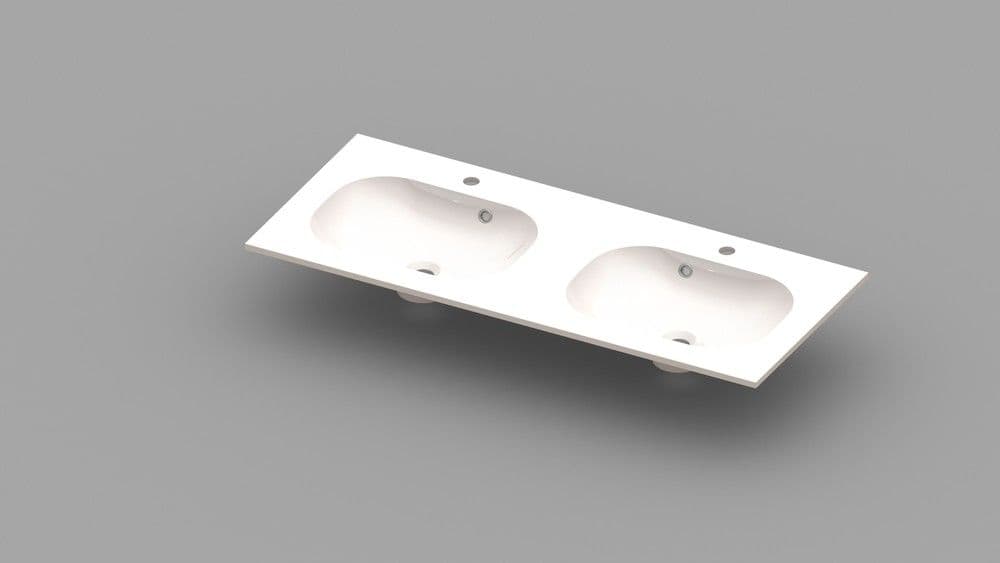 Van Marcke Ovum tablette avec 2lavabos 1200x500x200mm blanc marbre artificiel vue 1
