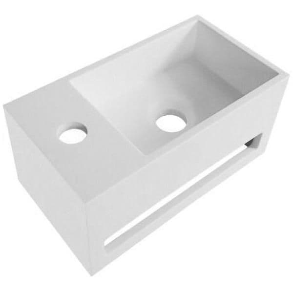 LAVABO EN SOLID SURFACE AVEC PORTE-SERVIETTE + TROU ROBINET À GAUCHE (35.8X20.5X15.7CM) - BLANC vue 1