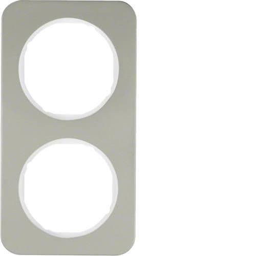 Plaque de recouvrement 2 postes Berker R.1 Inox / Blanc polaire vue 1