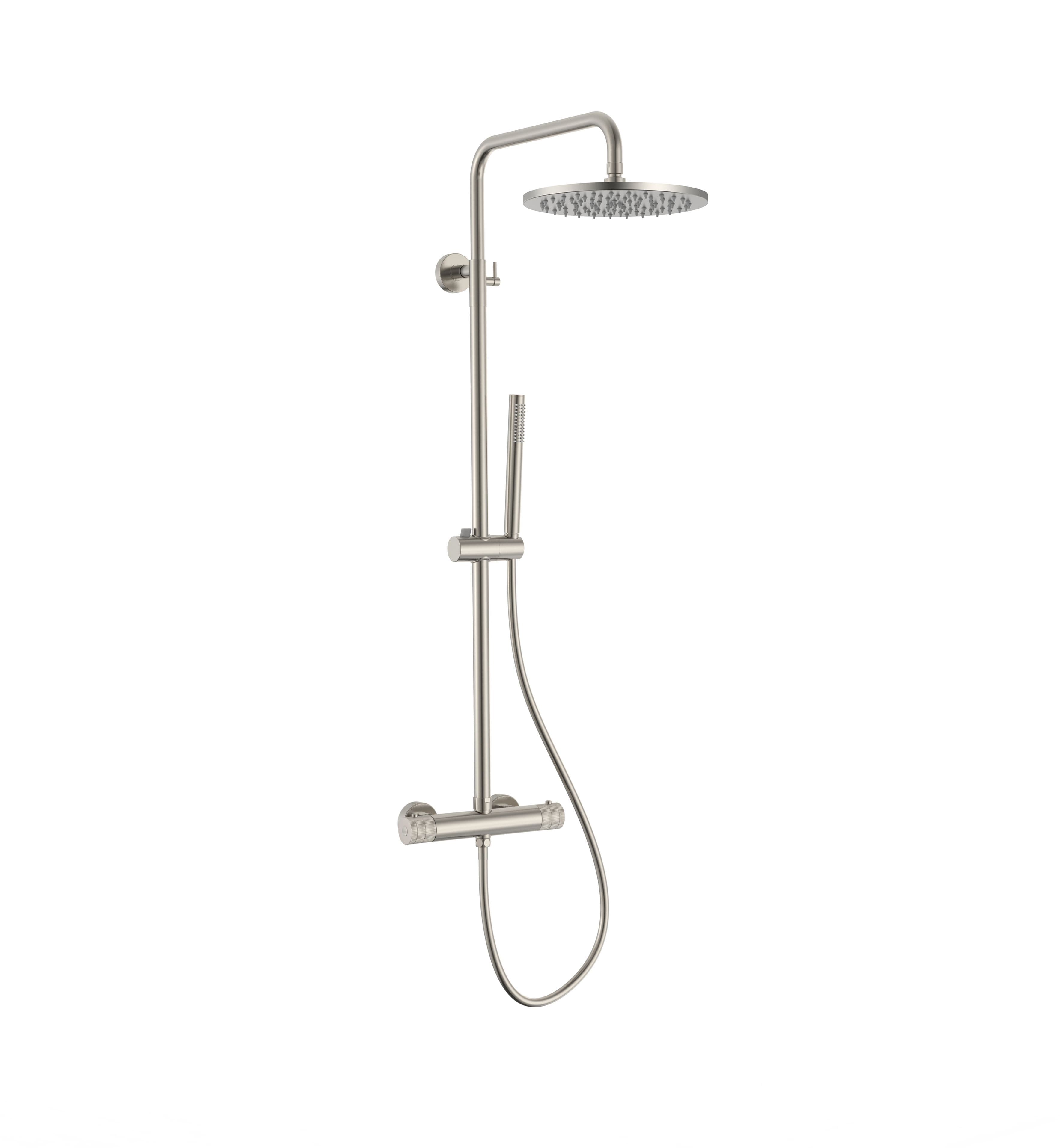 STRIA ENSEMBLE DE DOUCHE PLUIE – THERMOSTATIQUE – COOL TOUCH – DOUCHE DE TÊTE 30 CM – MONTAGE APPARENTE – BOUTONS S AVEC STRUCTURE STRIÉE RAFFINÉE – BELGAQUA - ACIER INOX BROSSÉ vue 1