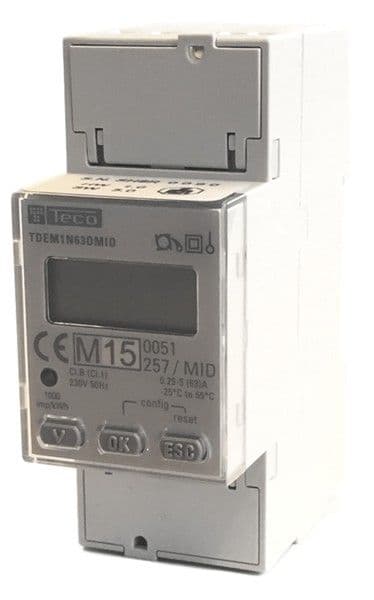 Compteur d'énergie digital 1N 1mod 63A 2 comptages MID vue 1