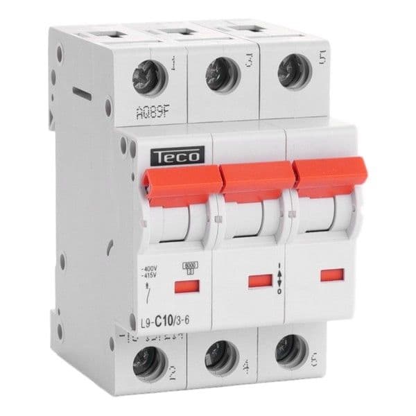 Disjoncteur 3 pôles 10A 6kA courbe C vue 1