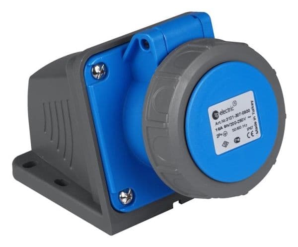 Prise CEE femelle murale 83 x 90mm 3 x 32A 220 - 240Vac Bleu IP67 avec raccords à visser vue 1