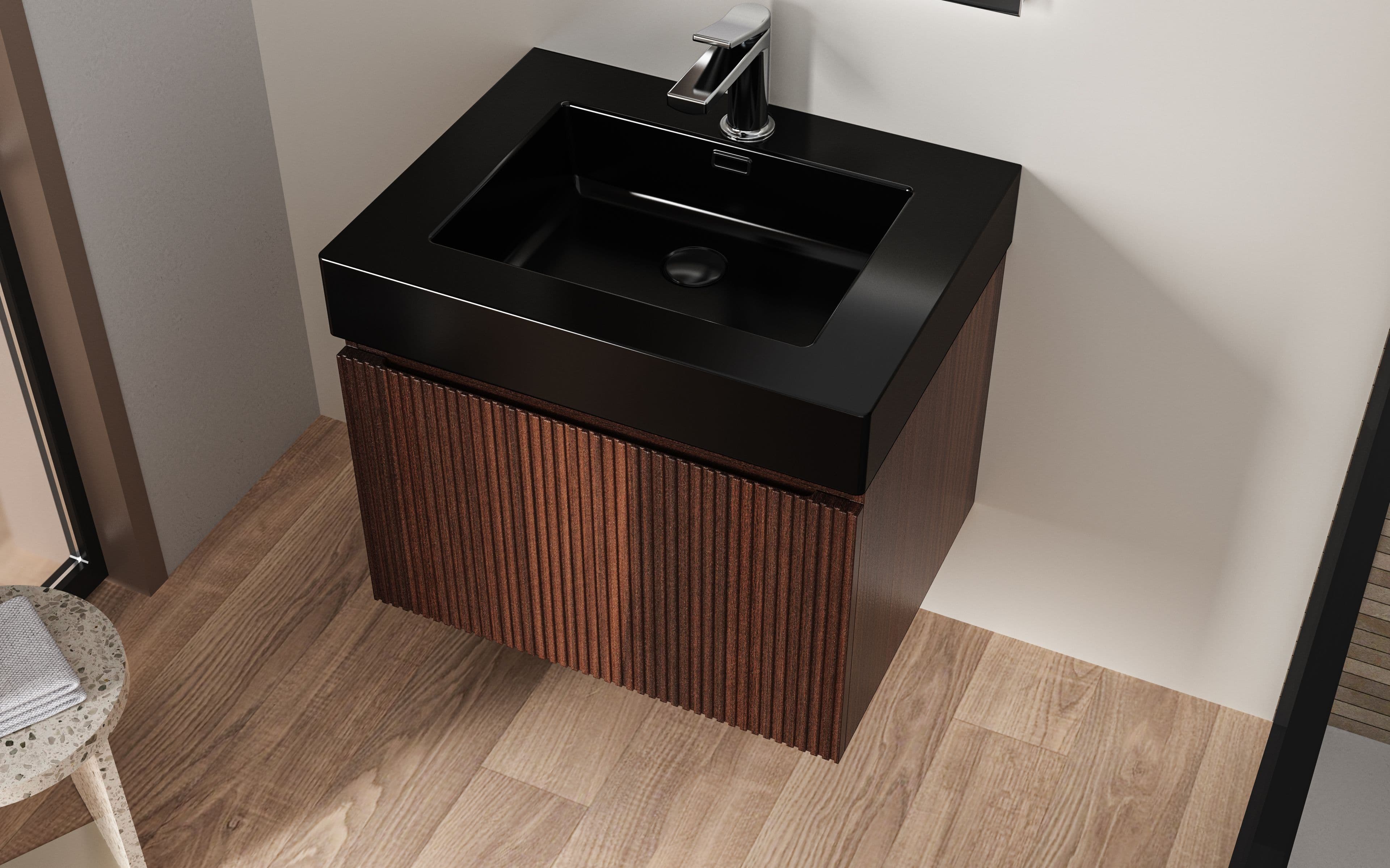 ALONI LAVABO - 1 VASQUE - AVEC TROP-PLEIN - 1 TROU ROBINET - MARBRE COMPOSITE - 60X10X46 CM - NOIR MAT vue 1