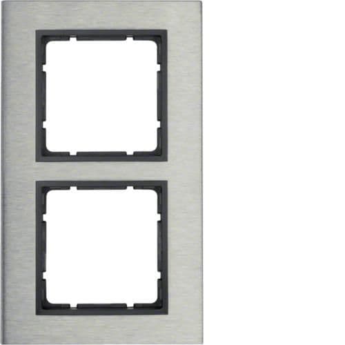 Plaque de recouvrement 2 postes Berker B.7 Inox / Anthracite vue 1