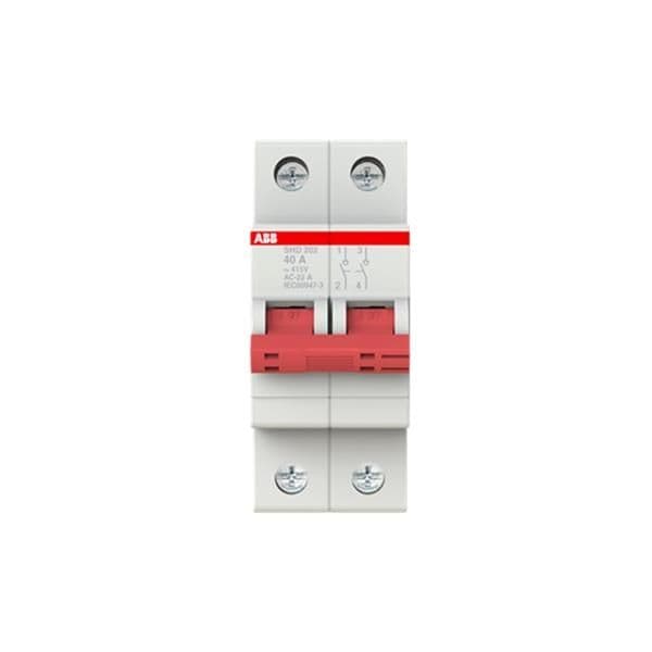 Interrupteur - sectionneur Rouge on - off 2 pôles, 40A 415Vac, Ac - 22A, 10kA, 125Vdc Dc - 21A vue 1