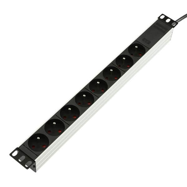 Multiprise 19" 8 prises France / Belgique Noir 1U full Aluminium 1.5m 16A vue 1