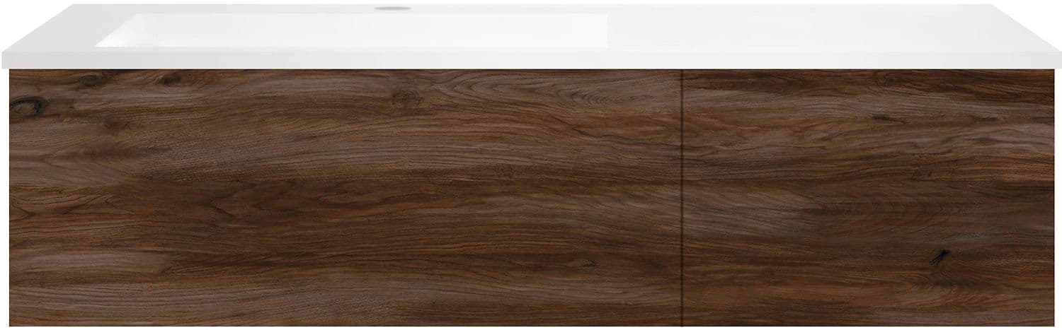 SOUS MEUBLE COFFEE 2 TIROIRS 120 NOYER VELOURS+LAVABO GAUCHE EN MARBRE SYNTHETIQUE BLANC MAT vue 1
