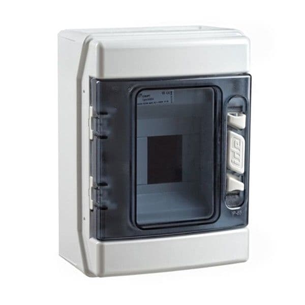 Coffret apparent IP65 avec porte transparente 1 x 4 modules + bornier de terre vue 1