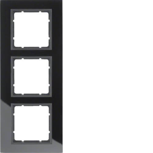 Plaque de recouvrement 3 postes Berker B.7 Verre, Noir vue 1
