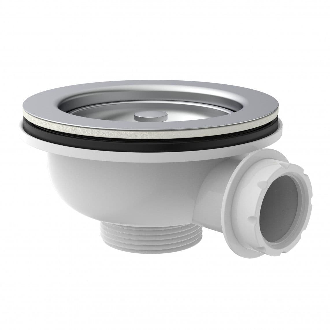 98835340 KS bonde à panier, 1 1/2" M, acier inoxydable calice d'évacuation & tamis Ø114 mm, avec 1" raccord de trop plein vue 1
