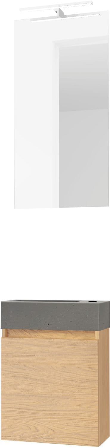 LAVE-MAINS FORM MINI BETON/ 1 PORT/MIROIR/LUMIERE LED CHENE BRONZE vue 1