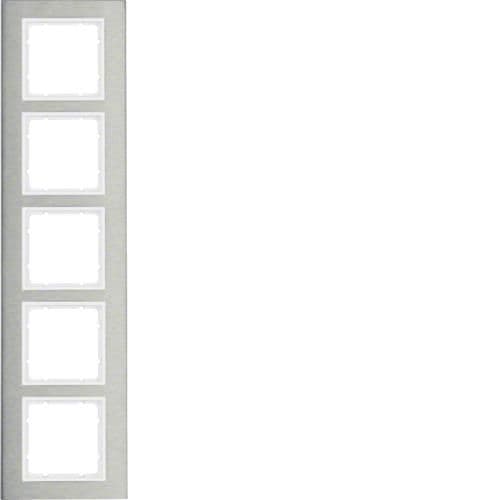 Plaque de recouvrement 5 postes Berker B.7 Inox / Blanc polaire vue 1