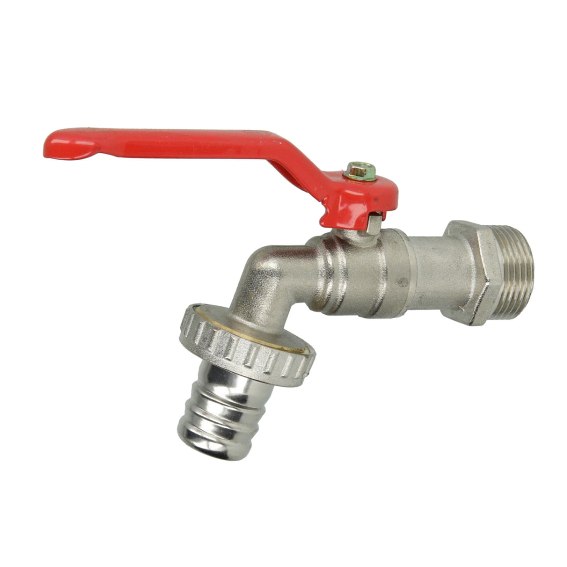 ROBINET DOUBLE SERVICE A BOULE CHROME MAT POIGNEE ROUGE 132 3/4 vue 1