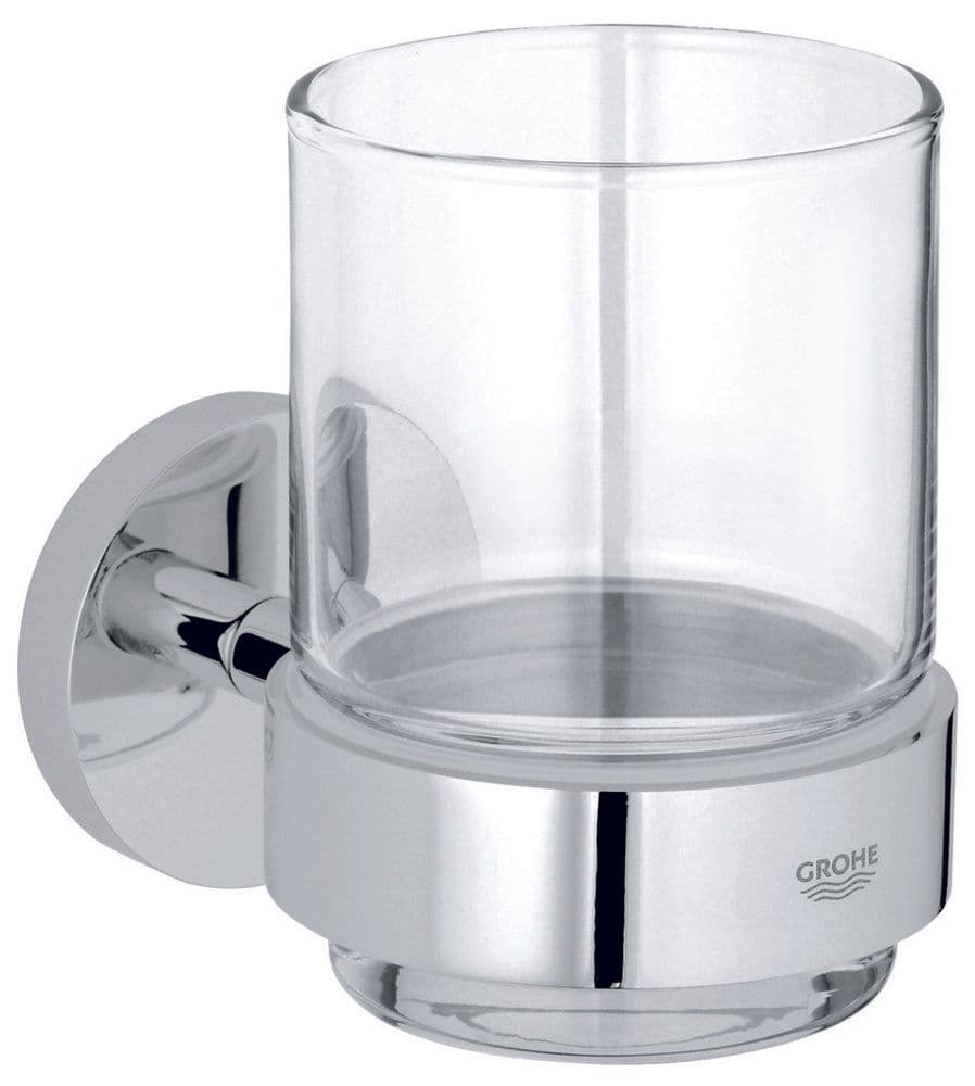 Grohe Essentials verre avec support verre métal mural fixation invisible chromé vue 1