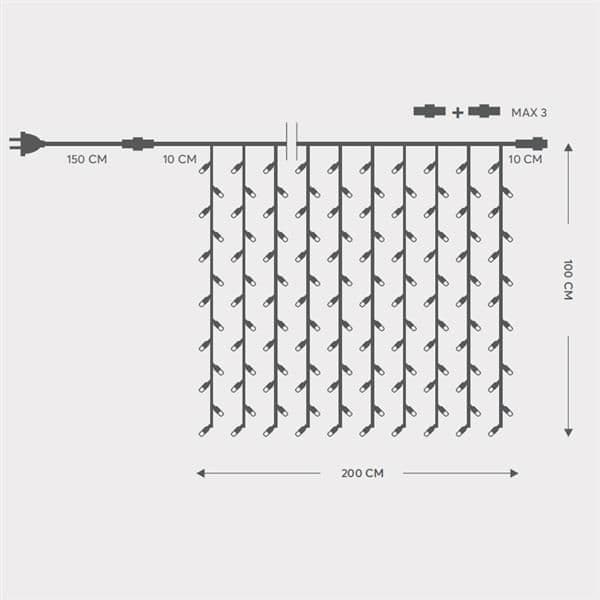 Rideau, 200 Led 5mm clignote, 230V, jusque 5 connecteurs, fil Vert, Blanc chaud (h100 x w200cm, 20 g vue 1