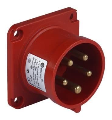 Prise CEE mâle semi-encastrée 75 x 75mm 5 x 32A 380 - 415Vac Rouge IP44 avec raccords rapides vue 1