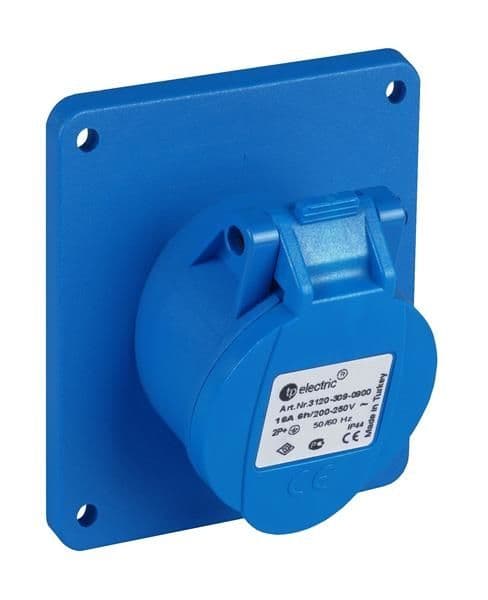 Prise CEE femelle semi-encastrée inclinée 3 x 16A 220 - 240Vac Bleu IP44 avec raccords à visser vue 1