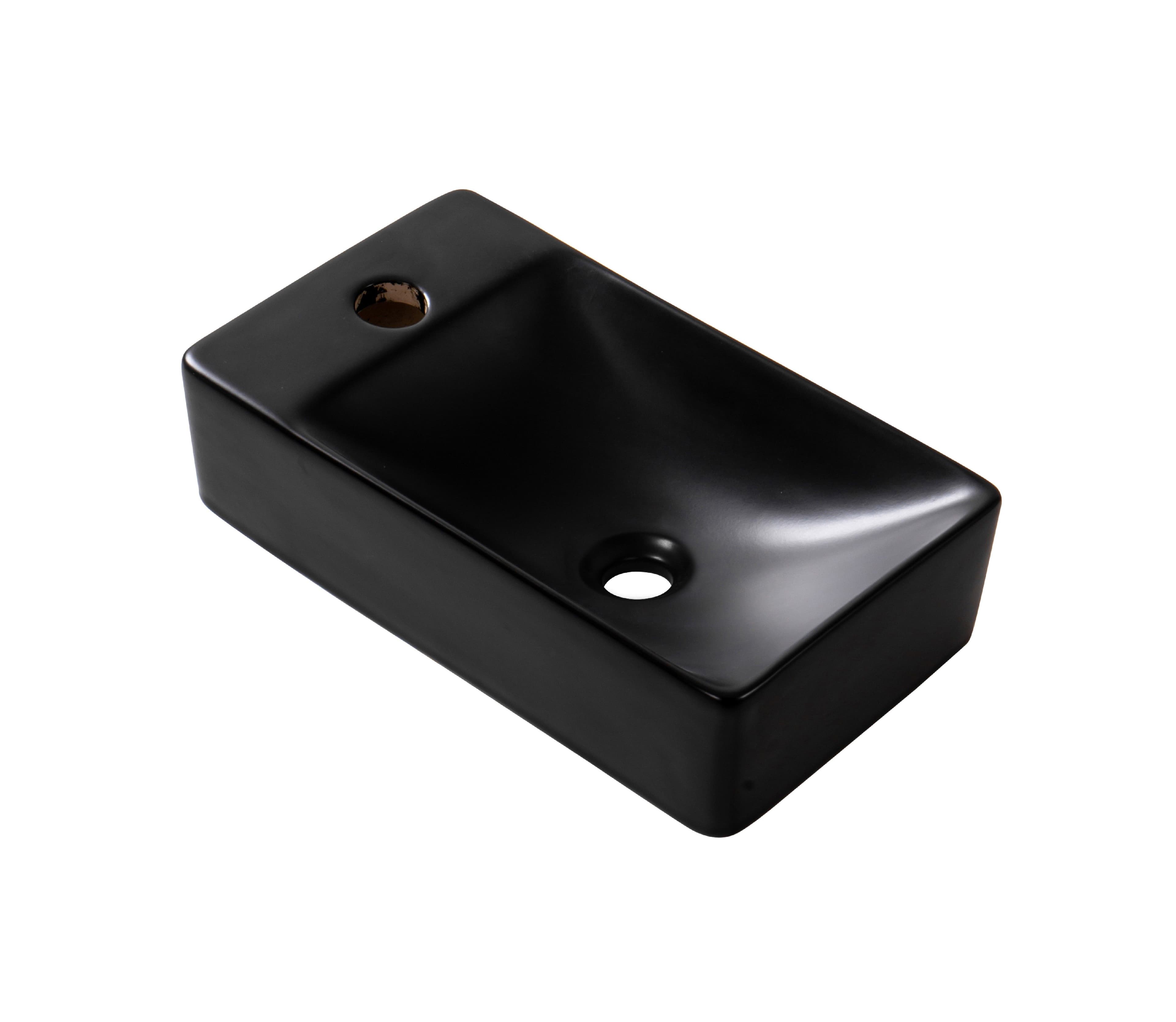 ALONI LAVE-MAINS – SANS TROP-PLEIN – TROU DE ROBINET À GAUCHE – CÉRAMIQUE – 38X10X22CM – NOIR MAT vue 1