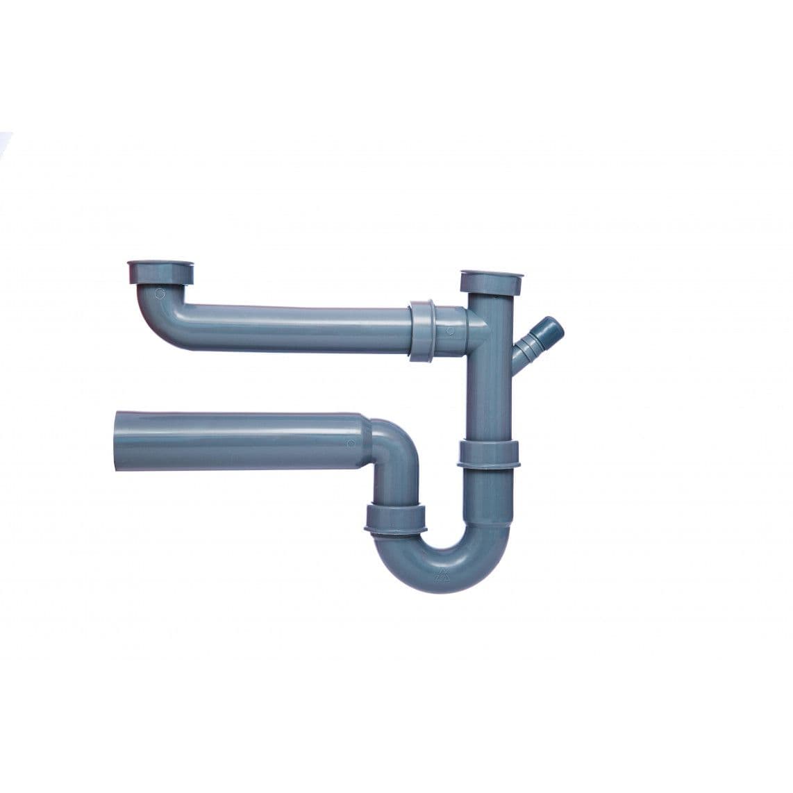 98833449 ECO-SAVE KS siphon tubulaire pour évier double, Gris, 1 1/2" F x 50 mm, avec 3/4" Raccordement de l'appareil vue 1