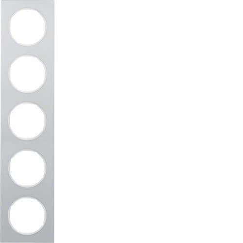 Plaque de recouvrement 5 postes Berker R.3 Alu / Blanc polaire vue 1