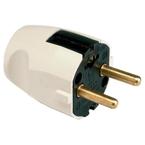 Fiche mâle droite 2 pôles + T 16A ~ Ivoire vue 1