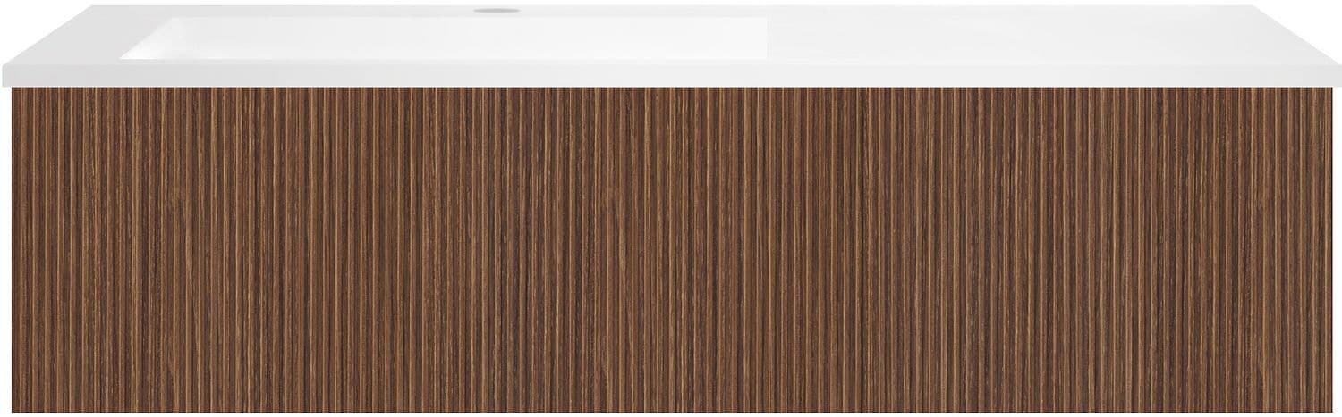 SOUS MEUBLE COFFEE 2 TIROIRS 120 NOYER SMARTLINE+LAVABO GAUCHE EN MARBRE SYNTHETIQUE BLANC vue 1