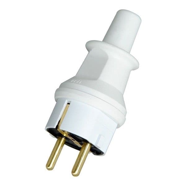 Fiche mâle PVC Blanc 2 pôles + T 16A 230V IP44 2 x 1.5mm² CEE 7 / 7 (type E / F) vue 1