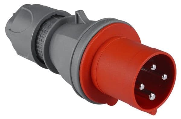 Fiche CEE mâle 4 x 63A avec contact pilote 380 - 415Vac Rouge IP44 vue 1