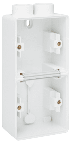 Boîte en saillie double vertical étanche aux projections d'eau avec une entrée M20 double pour deux fonctions, couleur blanc vue 1