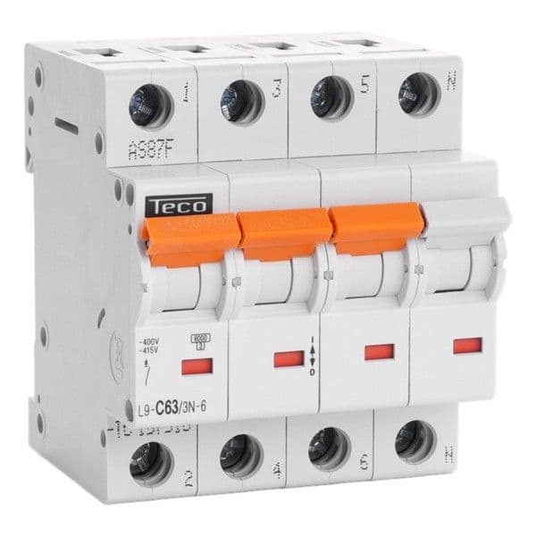 Disjoncteur 3 pôles + N 63A 6kA courbe C vue 1