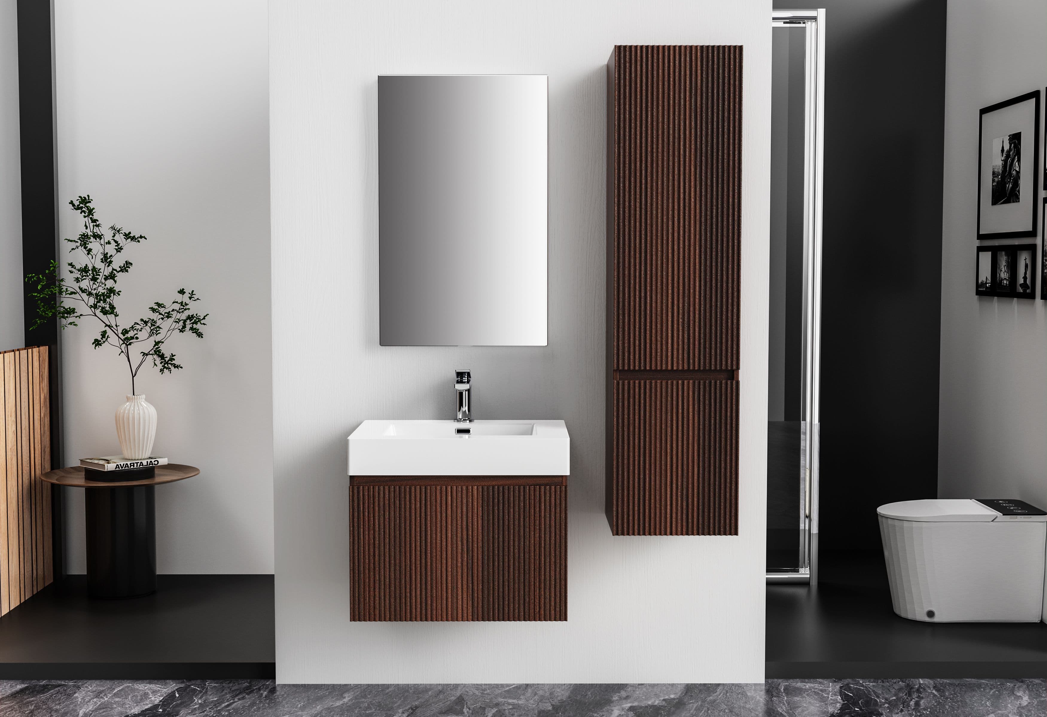 ALONI LAVABO - 1 VASQUE - AVEC TROP-PLEIN - 1 TROU ROBINET - MARBRE COMPOSITE - 60X10X46 CM - BLANC MAT vue 1