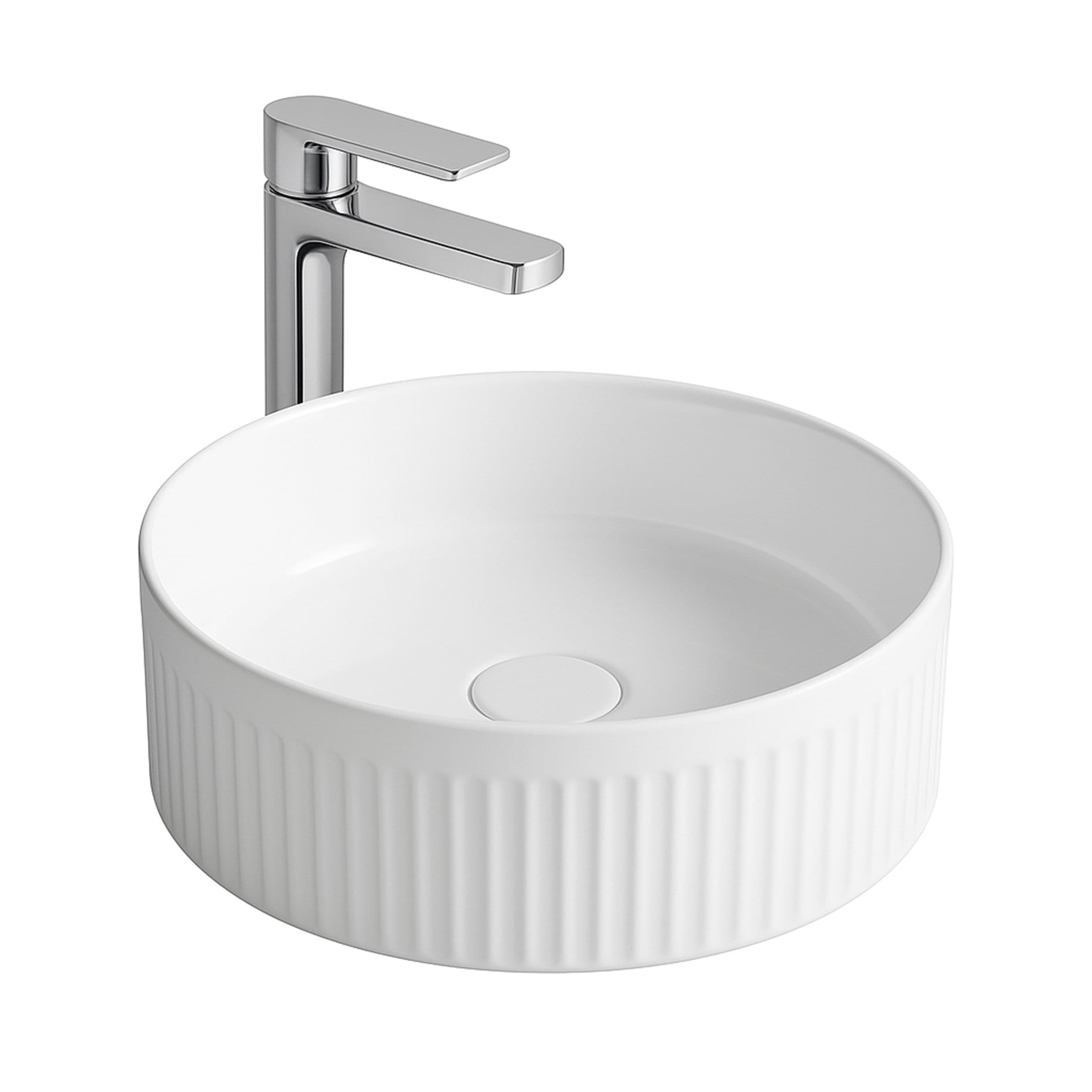 ALONI MUFFLY LAVABO AVEC STRUCTURE CANNELÉE - À POSER – SANS TROP-PLEIN – SANS TROU DE ROBINET – CÉRAMIQUE – 37X13X37 CM – BLANC BRILLANT vue 1