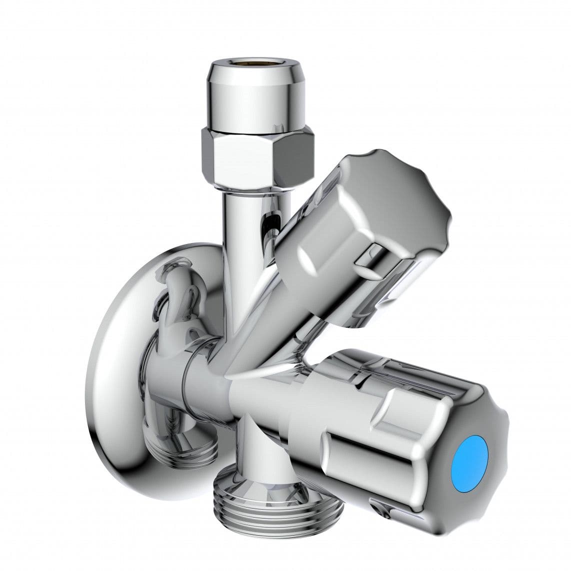 98629500 GA-robinet d'équerre, chromé, 3/8" M x 3/4" M x 3/8" M x 10 mmQ, avec clapet anti-retour, auto-étanche vue 1